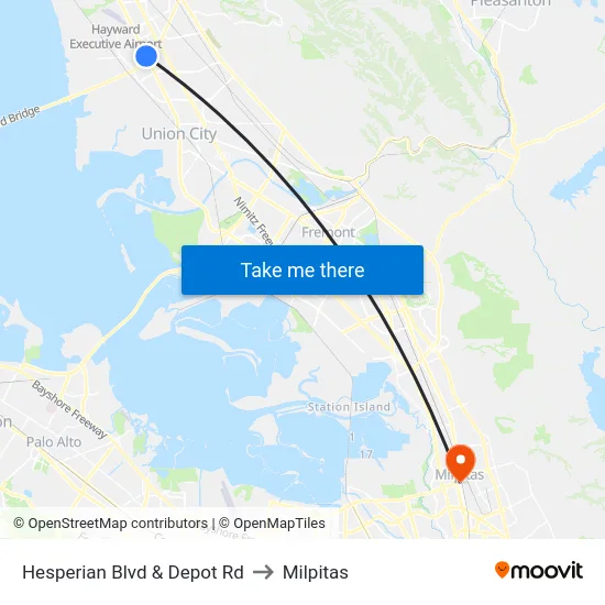 Hesperian Blvd & Depot Rd to Milpitas map