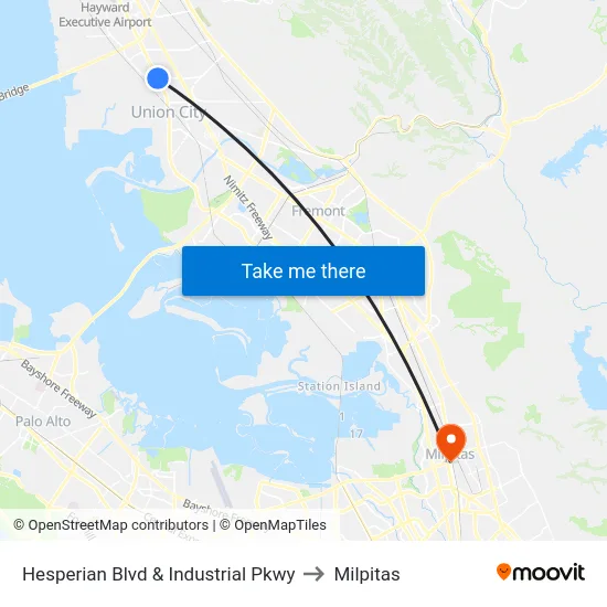 Hesperian Blvd & Industrial Pkwy to Milpitas map