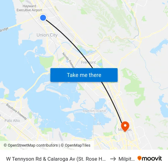 W Tennyson Rd & Calaroga Av (St. Rose Hospital) to Milpitas map