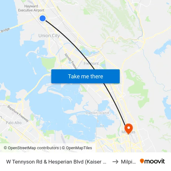 W Tennyson Rd & Hesperian Blvd (Kaiser Hospital) to Milpitas map