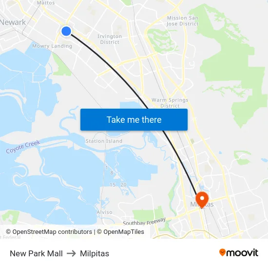 New Park Mall to Milpitas map