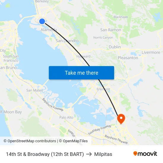 14th St & Broadway (12th St BART) to Milpitas map