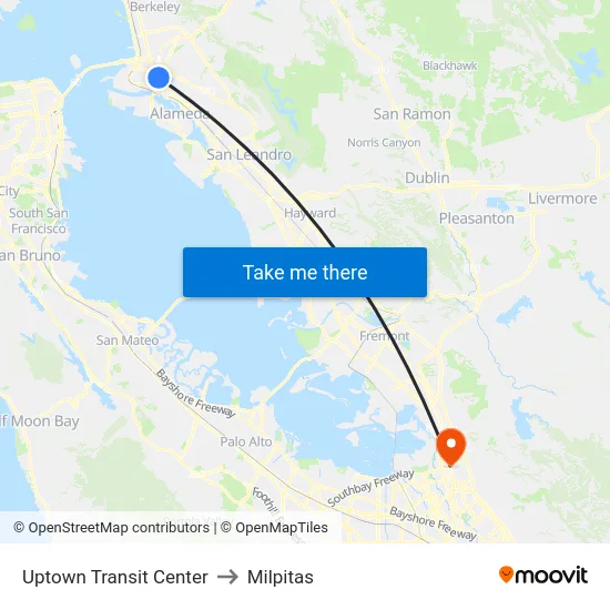 Uptown Transit Center to Milpitas map