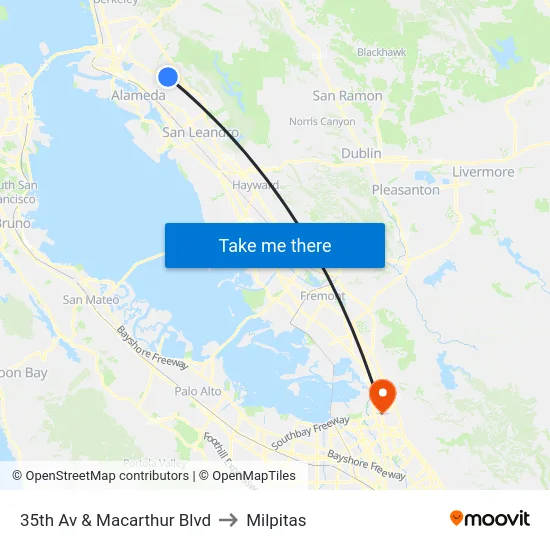 35th Av & Macarthur Blvd to Milpitas map