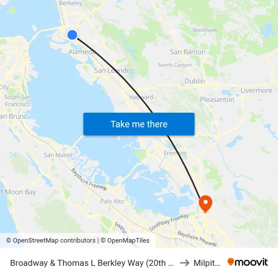 Broadway & Thomas L Berkley Way (20th St) to Milpitas map