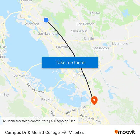 Campus Dr & Merritt College to Milpitas map