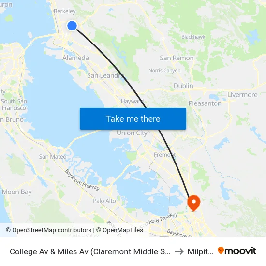 College Av & Miles Av (Claremont Middle School) to Milpitas map