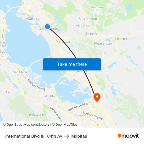 International Blvd & 104th Av to Milpitas map