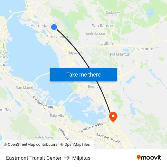 Eastmont Transit Center to Milpitas map