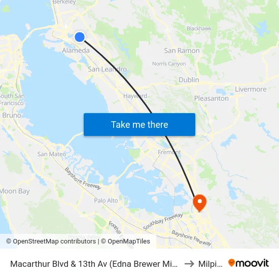 Macarthur Blvd & 13th Av (Edna Brewer Middle Sch.) to Milpitas map