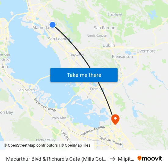Macarthur Blvd & Richard's Gate (Mills College) to Milpitas map