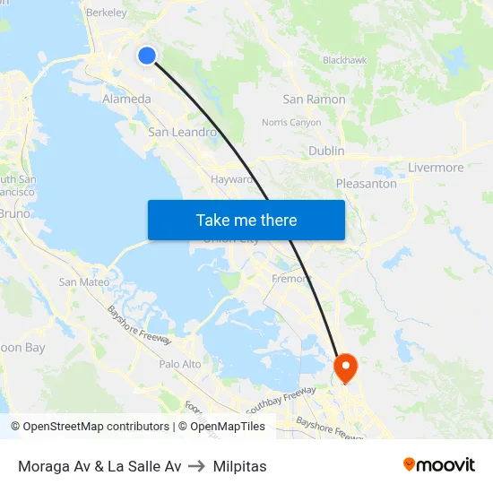 Moraga Av & La Salle Av to Milpitas map
