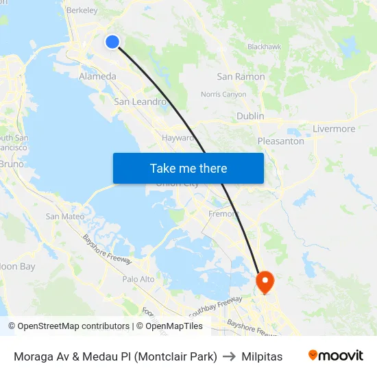 Moraga Av & Medau Pl (Montclair Park) to Milpitas map