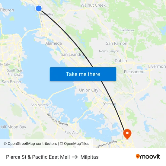 Pierce St & Pacific East Mall to Milpitas map
