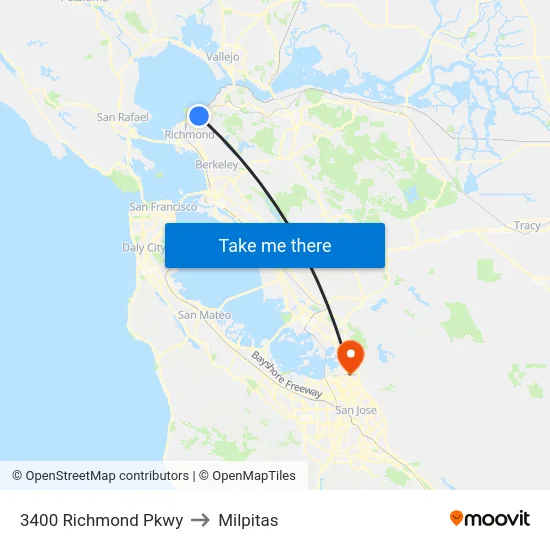 3400 Richmond Pkwy to Milpitas map
