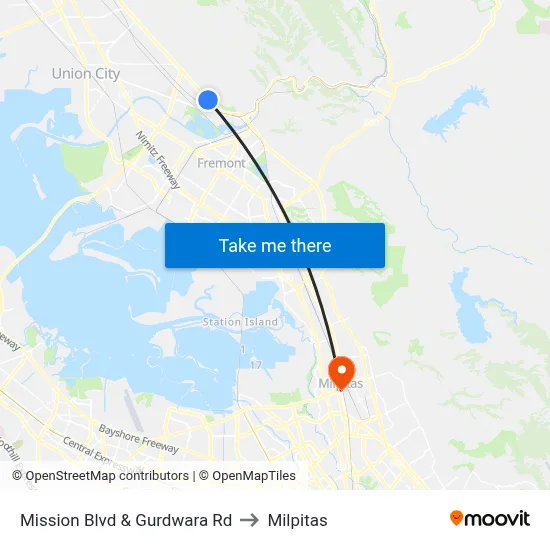 Mission Blvd & Gurdwara Rd to Milpitas map