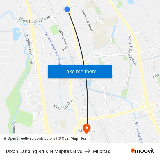 Dixon Landing Rd & N Milpitas Blvd to Milpitas map