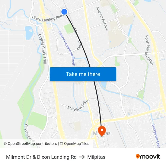Milmont Dr & Dixon Landing Rd to Milpitas map