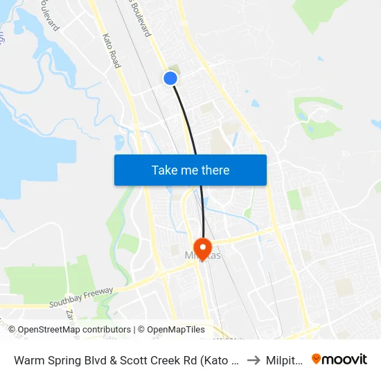 Warm Spring Blvd & Scott Creek Rd (Kato Rd) to Milpitas map