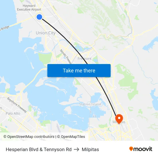 Hesperian Blvd & Tennyson Rd to Milpitas map