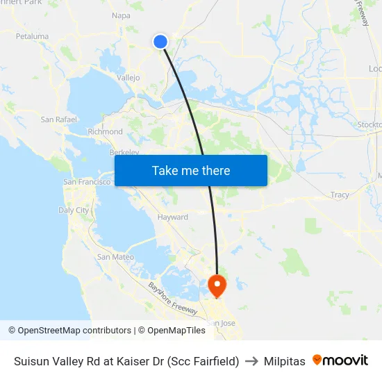 Suisun Valley Rd at Kaiser Dr (Scc Fairfield) to Milpitas map