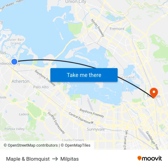 Maple & Blomquist to Milpitas map