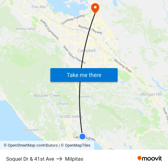 Soquel Dr & 41st Ave to Milpitas map