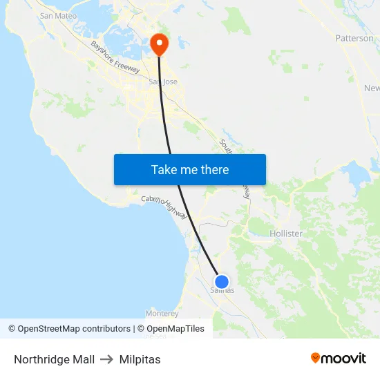 Northridge Mall to Milpitas map