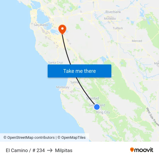 El Camino / # 234 to Milpitas map
