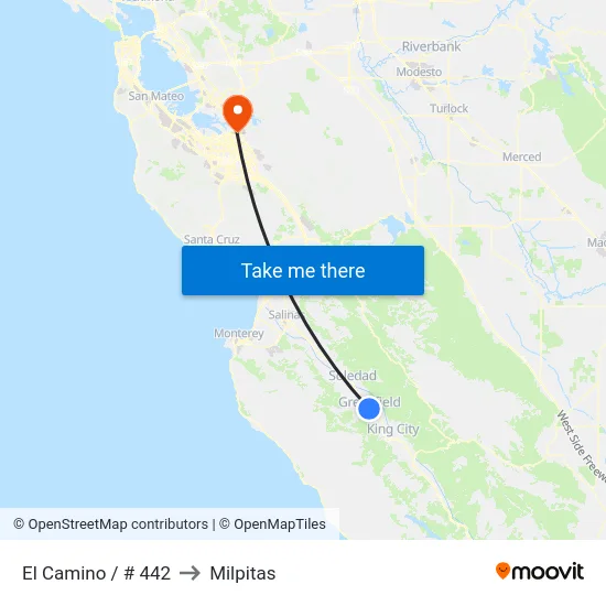 El Camino / # 442 to Milpitas map