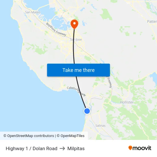 Highway 1 /  Dolan Road to Milpitas map
