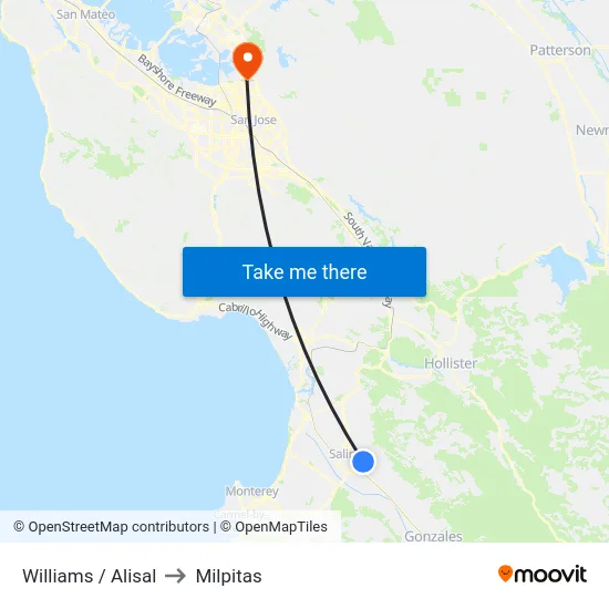 Williams /  Alisal to Milpitas map