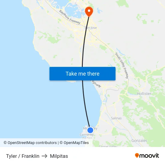 Tyler /  Franklin to Milpitas map