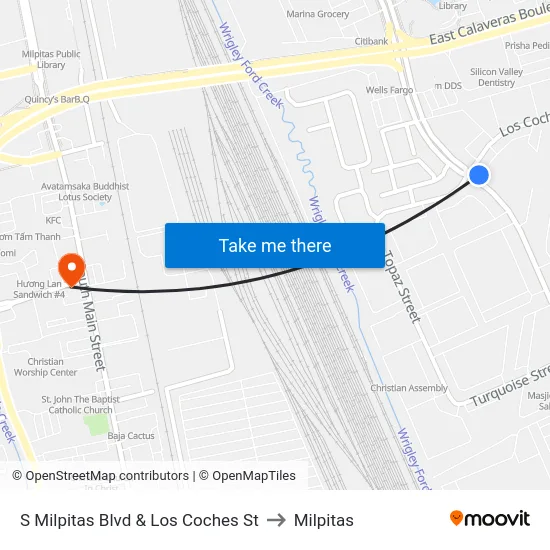 S Milpitas Blvd & Los Coches St to Milpitas map