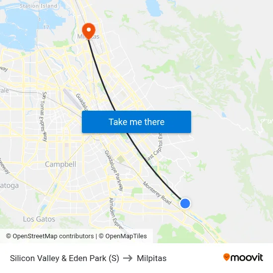 Silicon Valley & Eden Park (S) to Milpitas map