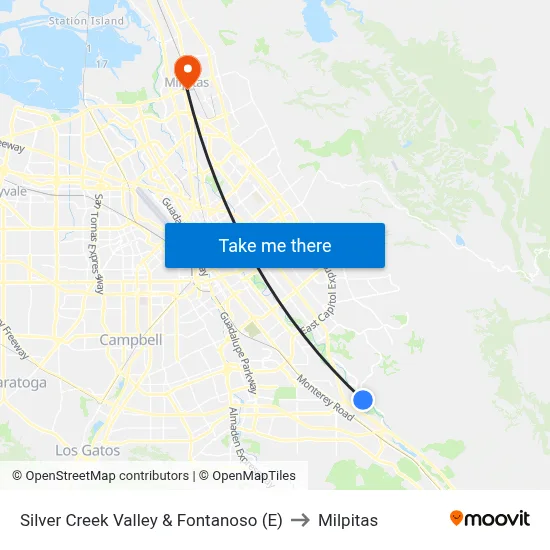 Silver Creek Valley & Fontanoso (E) to Milpitas map