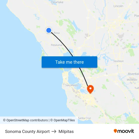 Sonoma County Airport to Milpitas map