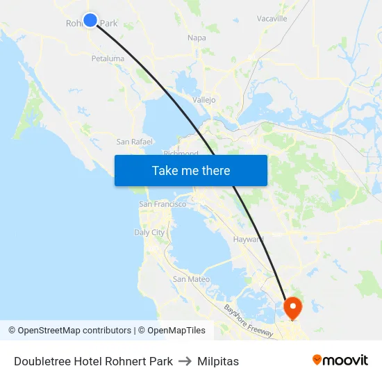 Doubletree Hotel Rohnert Park to Milpitas map