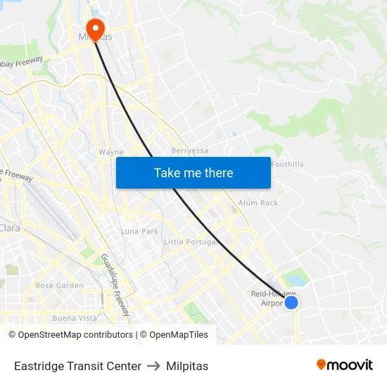 Eastridge Transit Center to Milpitas map