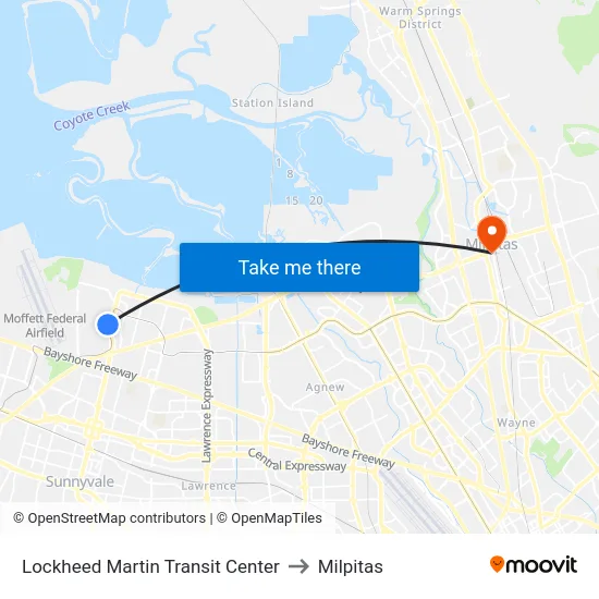 Lockheed Martin Transit Center to Milpitas map