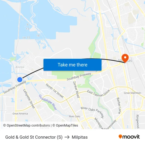 Gold & Gold St Connector (S) to Milpitas map