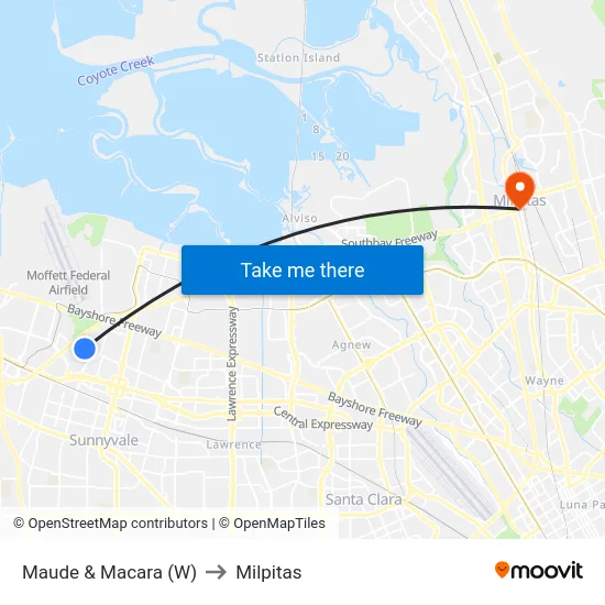 Maude & Macara (W) to Milpitas map