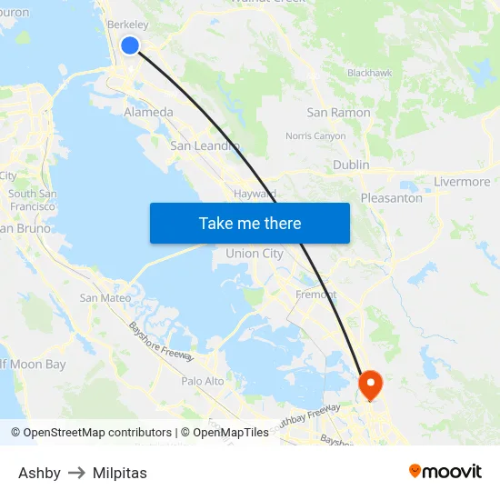 Ashby to Milpitas map