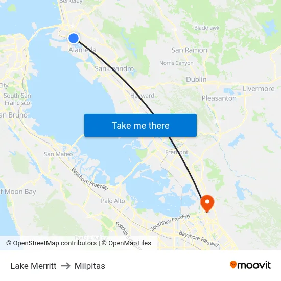 Lake Merritt to Milpitas map