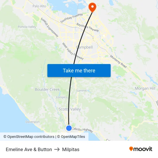 Emeline Ave & Button to Milpitas map