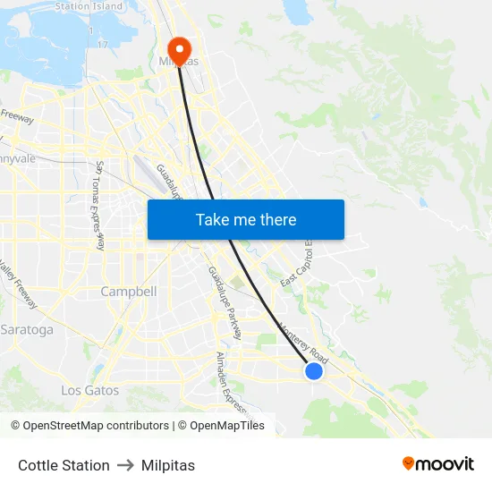 Cottle Station to Milpitas map