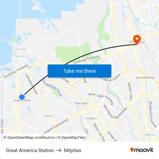 Great America Station to Milpitas map