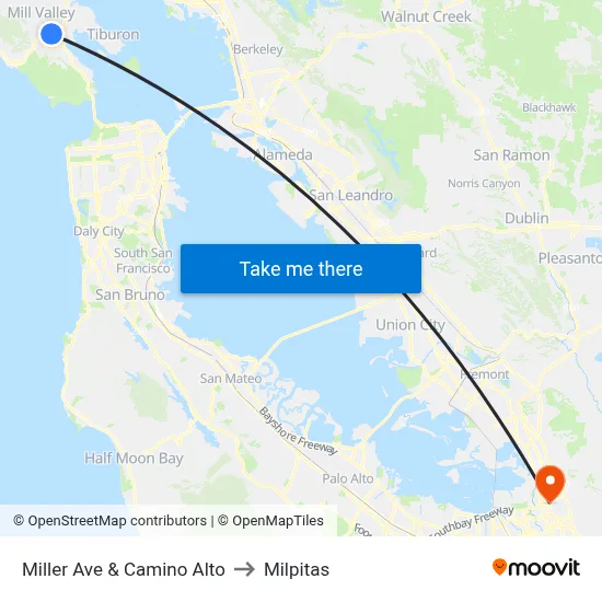 Miller Ave & Camino Alto to Milpitas map