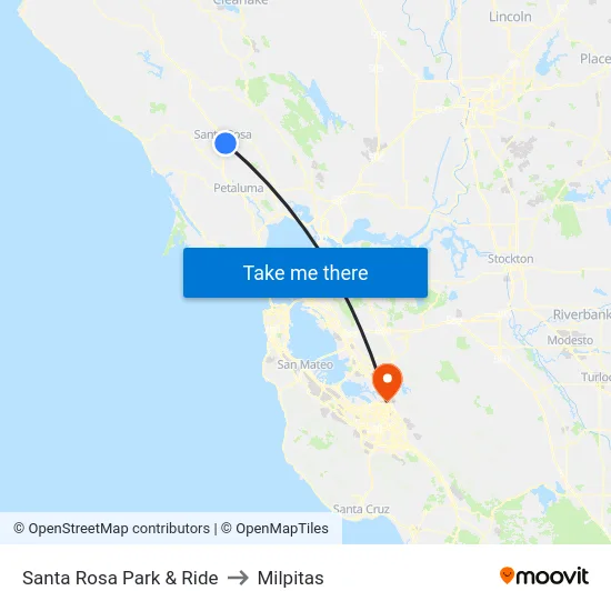 Santa Rosa Park & Ride to Milpitas map