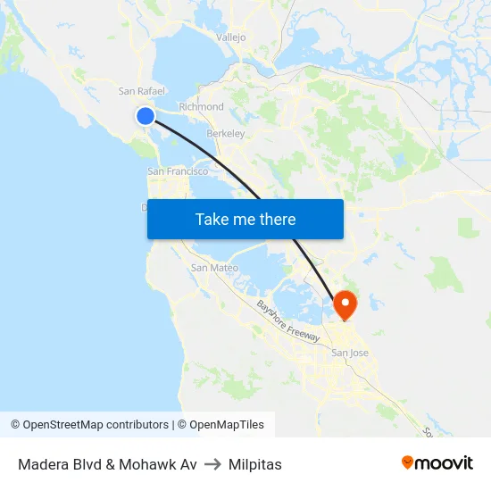 Madera Blvd & Mohawk Av to Milpitas map